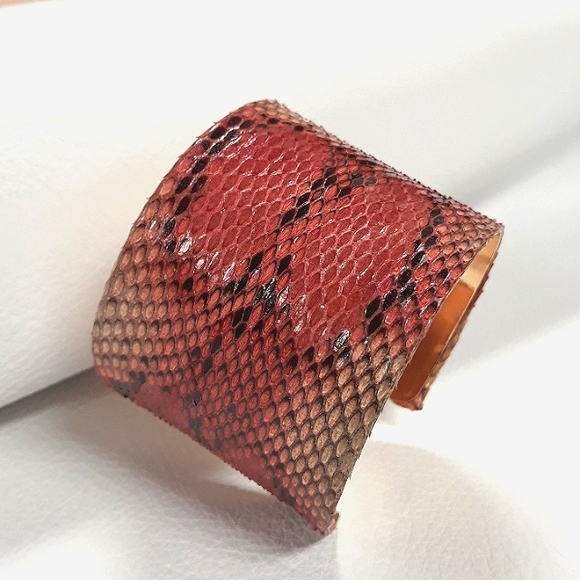 Pink/Hand Painted /Python Snakeskin Cuff Bracelet/Exotic/ Handcrafted - Picture 11 of 13
